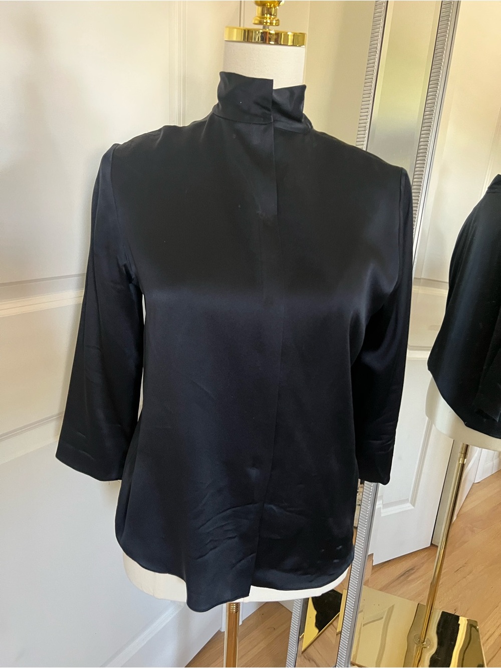 Vince Navy Silk High Neck Blouse